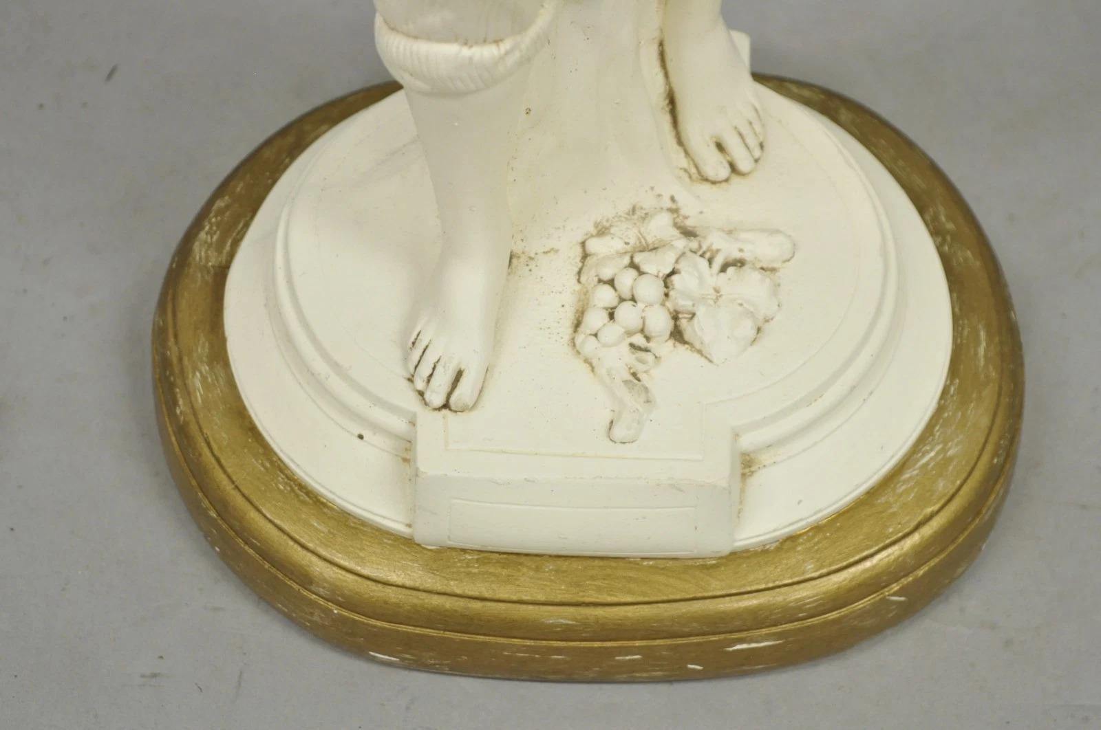 Vintage French Style White Painted Metal Figural Boy w Flower Basket Table Lamp For Sale 5