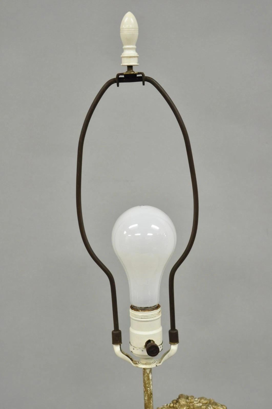 Vintage French Style White Painted Metal Figural Boy w Flower Basket Table Lamp For Sale 2
