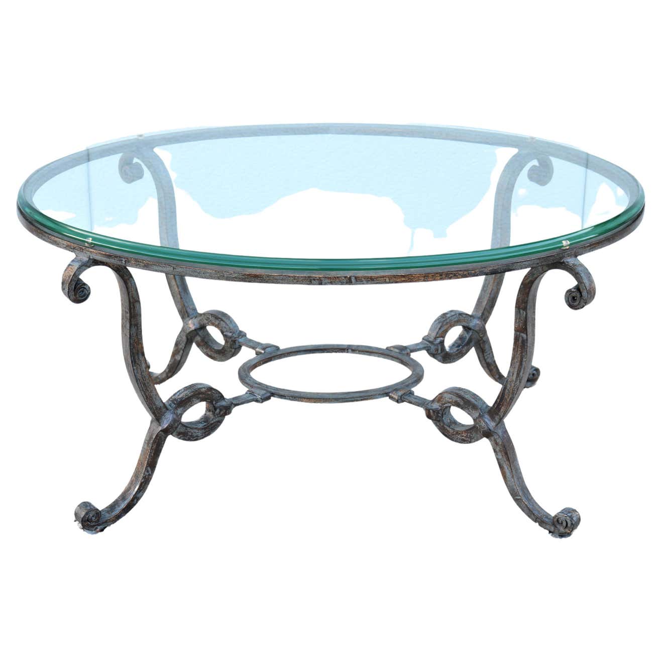 Vintage French Style Wrought Iron and Glass Oval Coffee Table at 1stDibs