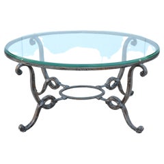 Vintage French Style Wrought Iron and Glass Oval Coffee Table