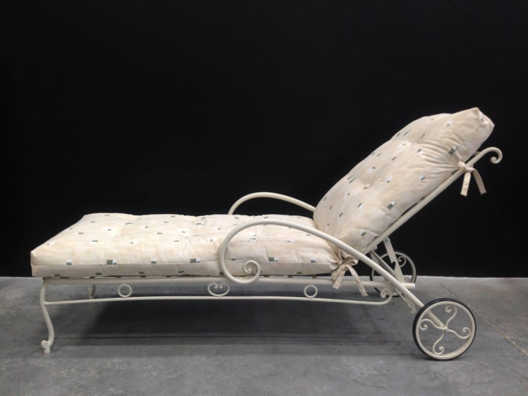 Vintage French Style Wrought Iron Chaise Longue with Cushion For