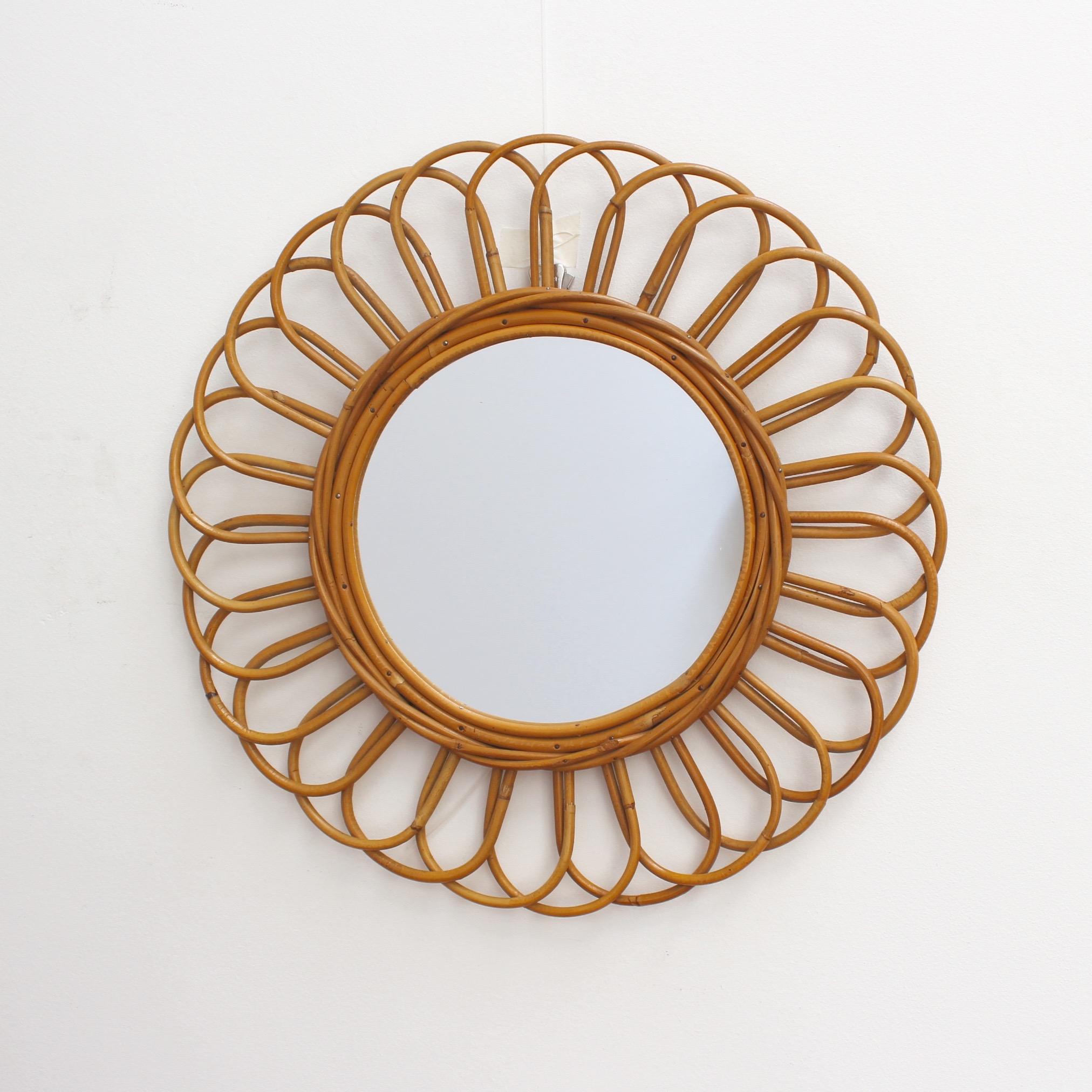 Vintage French Sunflower Rattan Wall Mirror, circa 1960s In Good Condition In London, GB