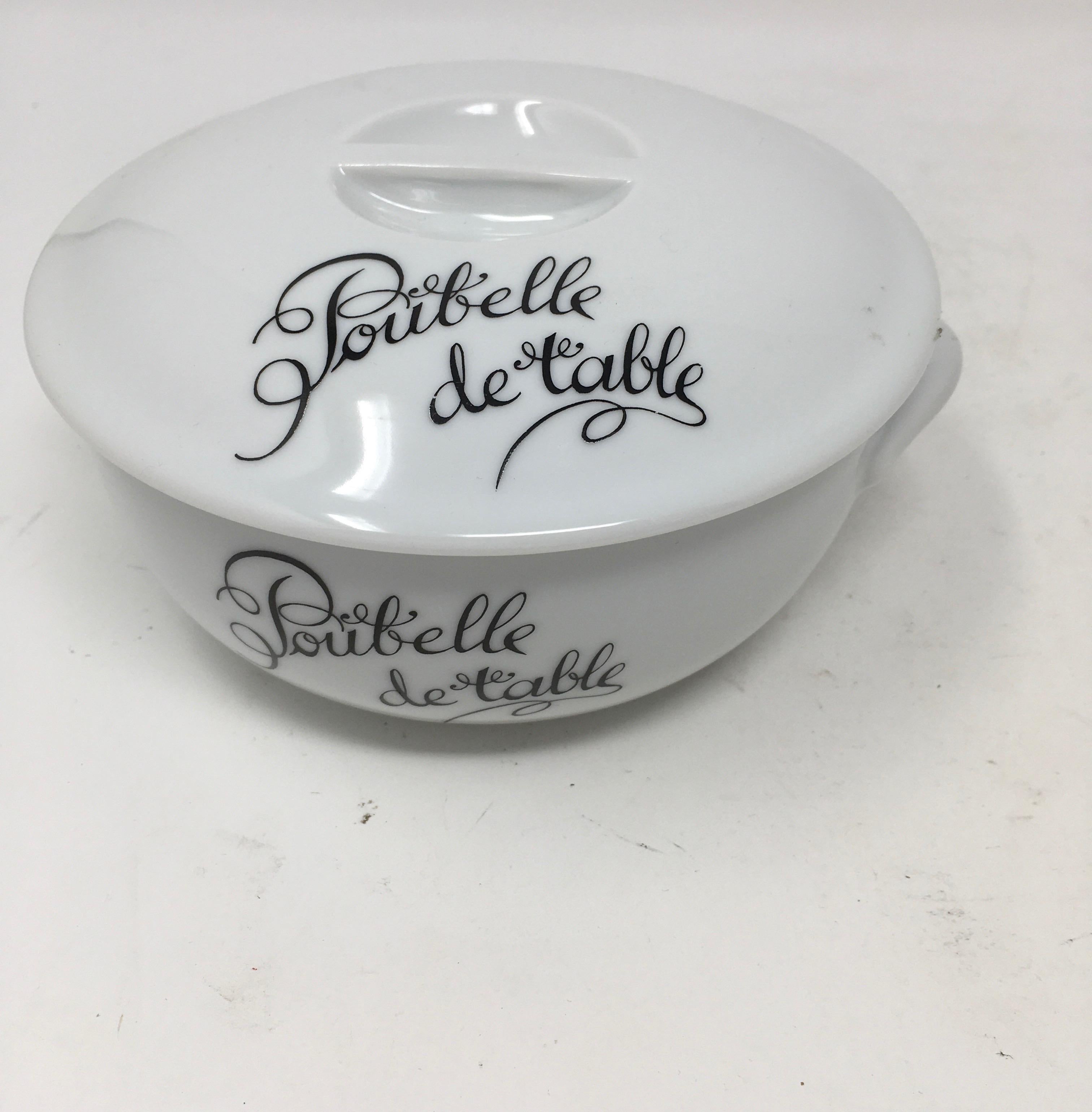 Porcelain Vintage French Table Bin, Poubelle de Table