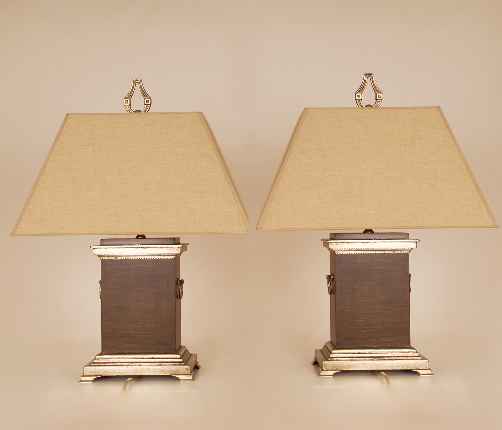 Vintage French Table Lamp Baroque Faux Rosewood and Silver Bouillotte Lamps For Sale 5