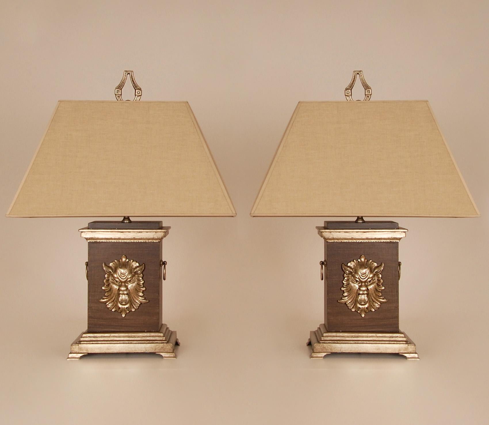 Vintage French Table Lamp Baroque Faux Rosewood and Silver Bouillotte Lamps For Sale 6