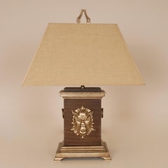 Vintage French Table Lamp Baroque Faux Rosewood and Silver Bouillotte Lamps