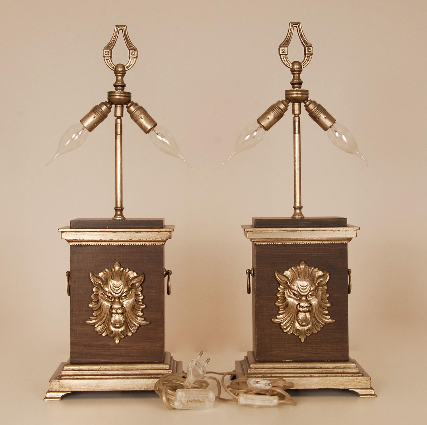 Vintage French Table Lamp Baroque Faux Rosewood and Silver Bouillotte Lamps In Good Condition For Sale In Wommelgem, VAN