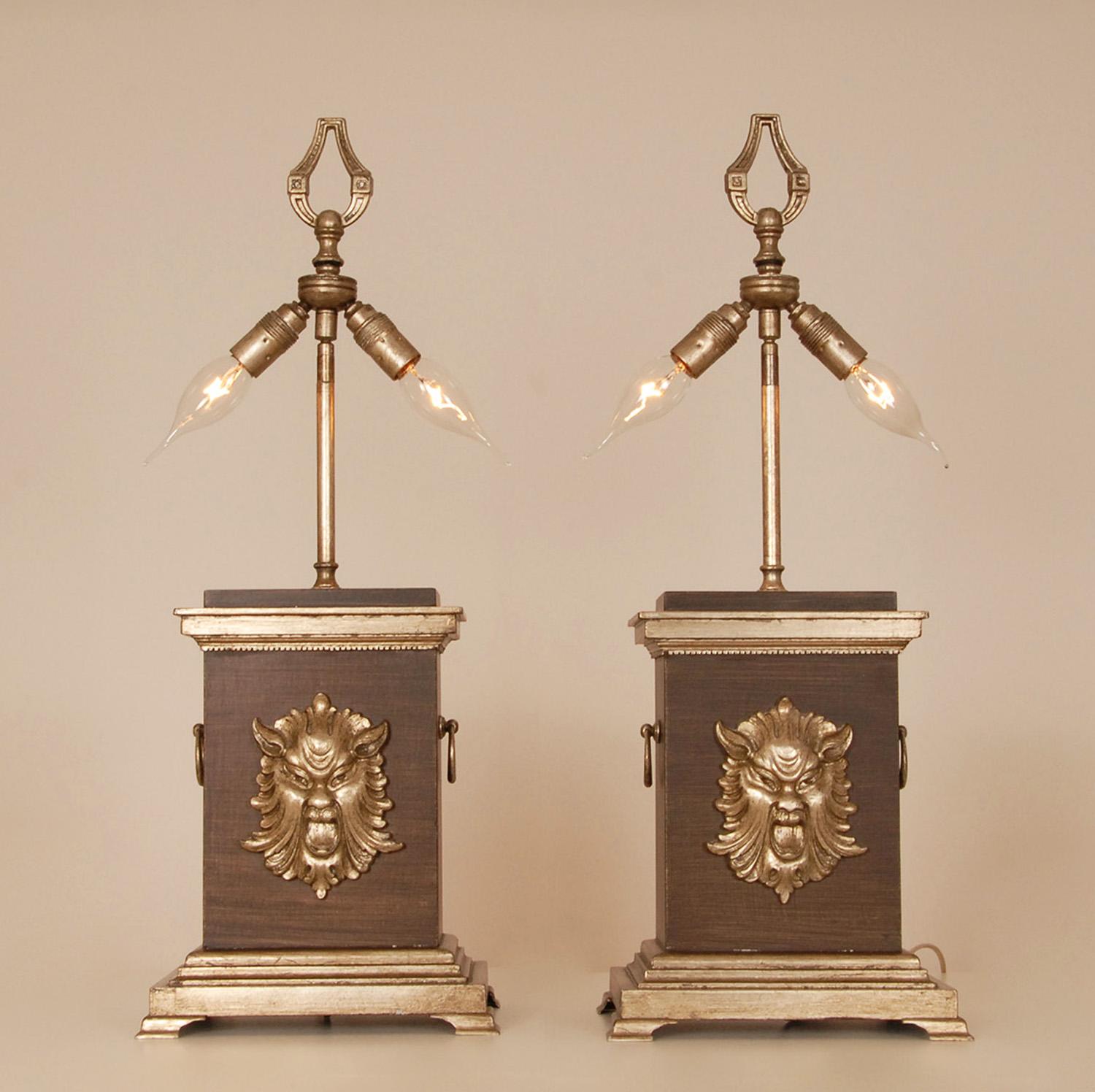 20th Century Vintage French Table Lamp Baroque Faux Rosewood and Silver Bouillotte Lamps For Sale