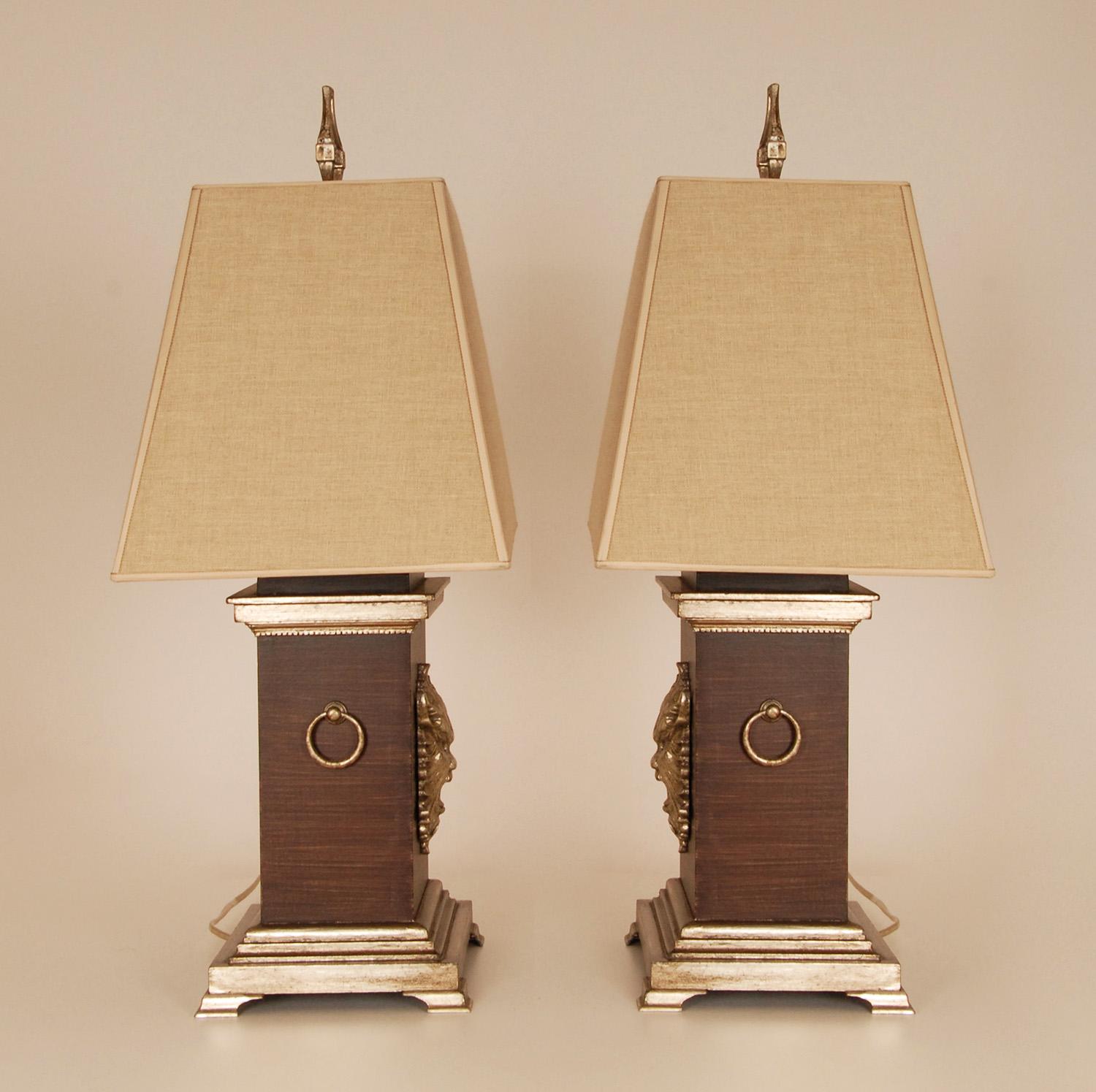 Vintage French Table Lamp Baroque Faux Rosewood and Silver Bouillotte Lamps For Sale 3