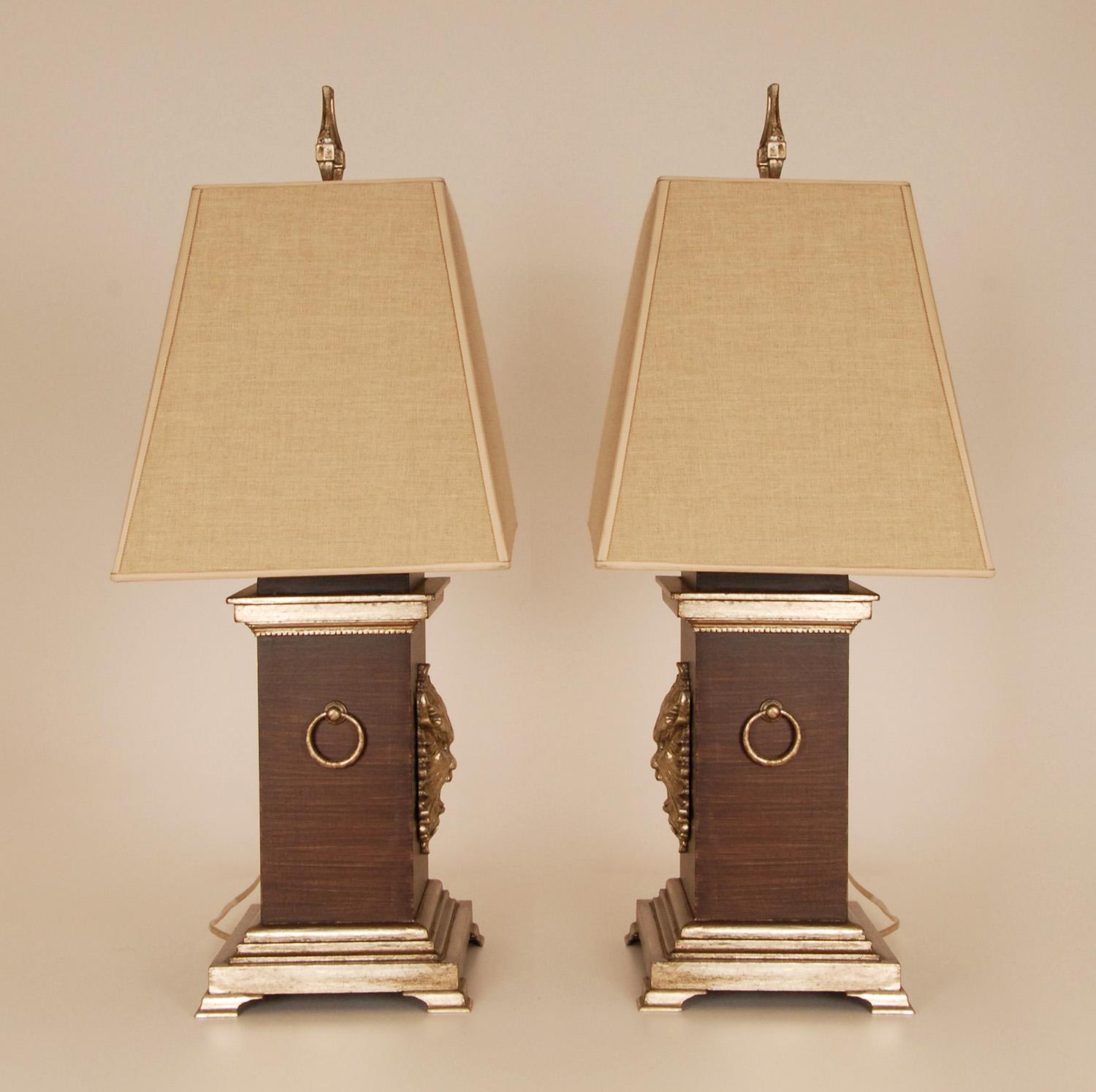 Vintage French Table Lamp Baroque Faux Rosewood and Silver Bouillotte Lamps For Sale 3