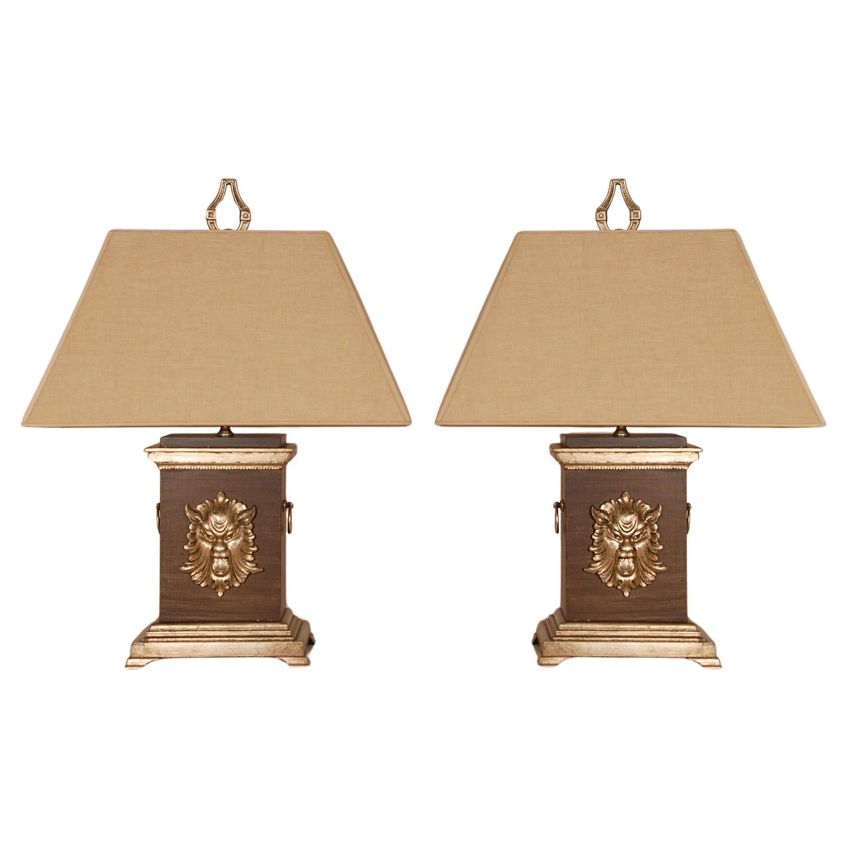 Lampes bouillotte françaises baroques en faux bois de rose et argent