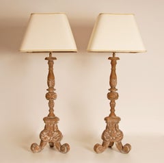 Vintage French Table Lamps Country style Carved Wood a Pair
