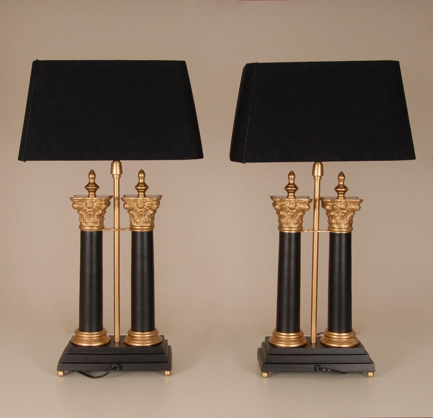 20th Century Vintage French Table Lamps Napoleonic Empire Lamps Black and Gold a Pair