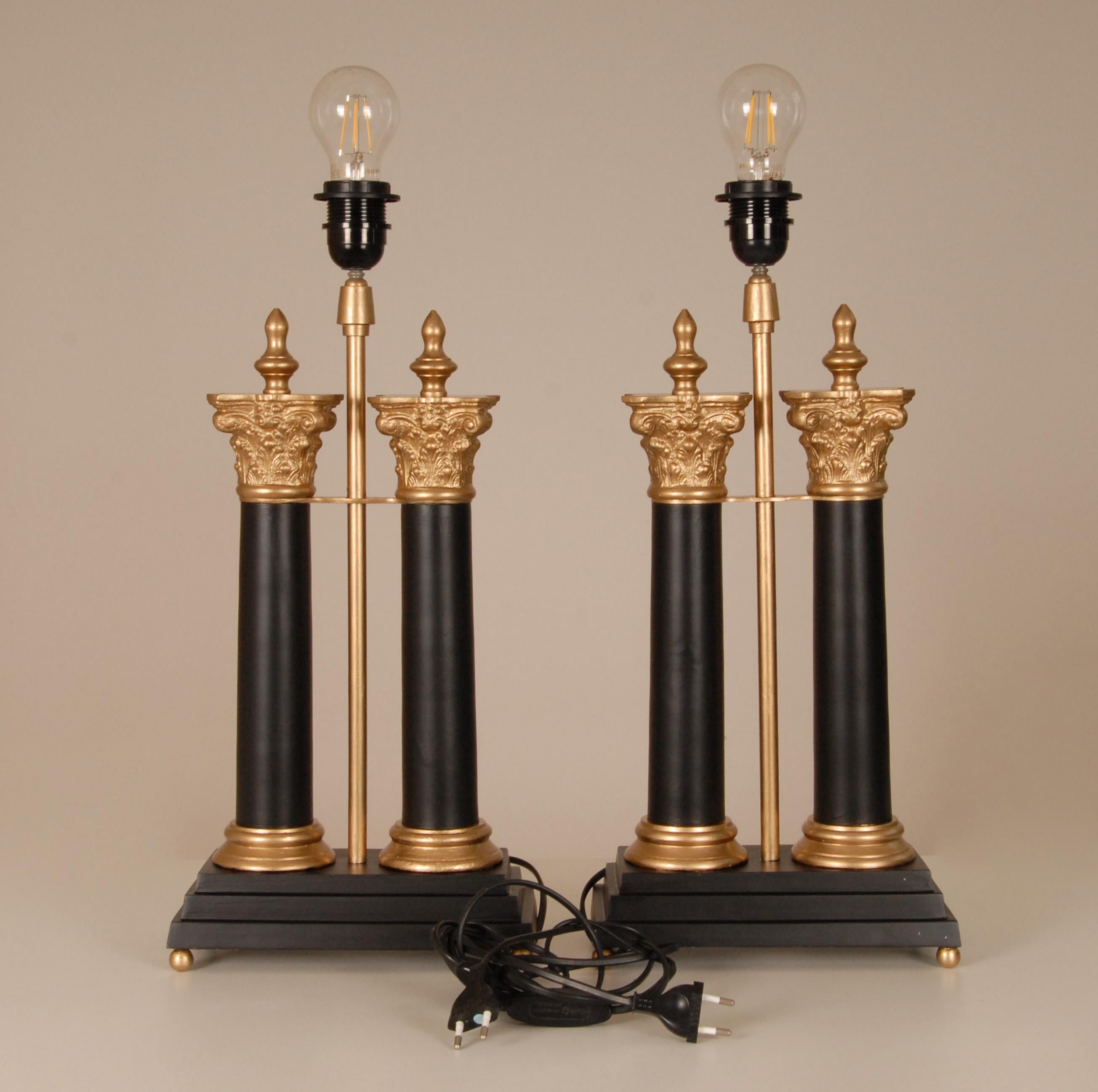 Metal Vintage French Table Lamps Napoleonic Empire Lamps Black and Gold a Pair