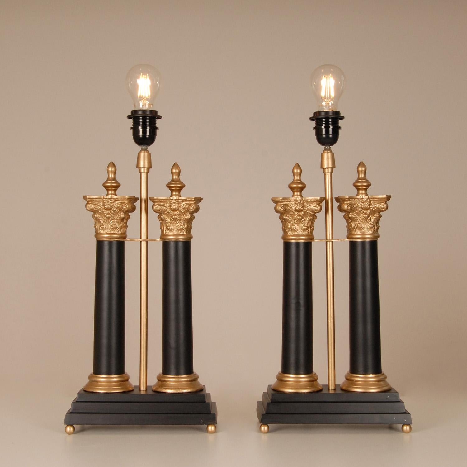 Vintage French Table Lamps Napoleonic Empire Lamps Black and Gold a Pair 1