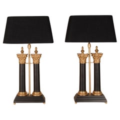 Vintage French Table Lamps Napoleonic Empire Lamps Black and Gold a Pair