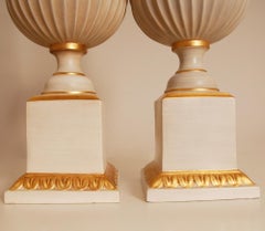 Vintage French Table Lamps White and Gold Ceramic 1970s Vase Lamps Neoclassical