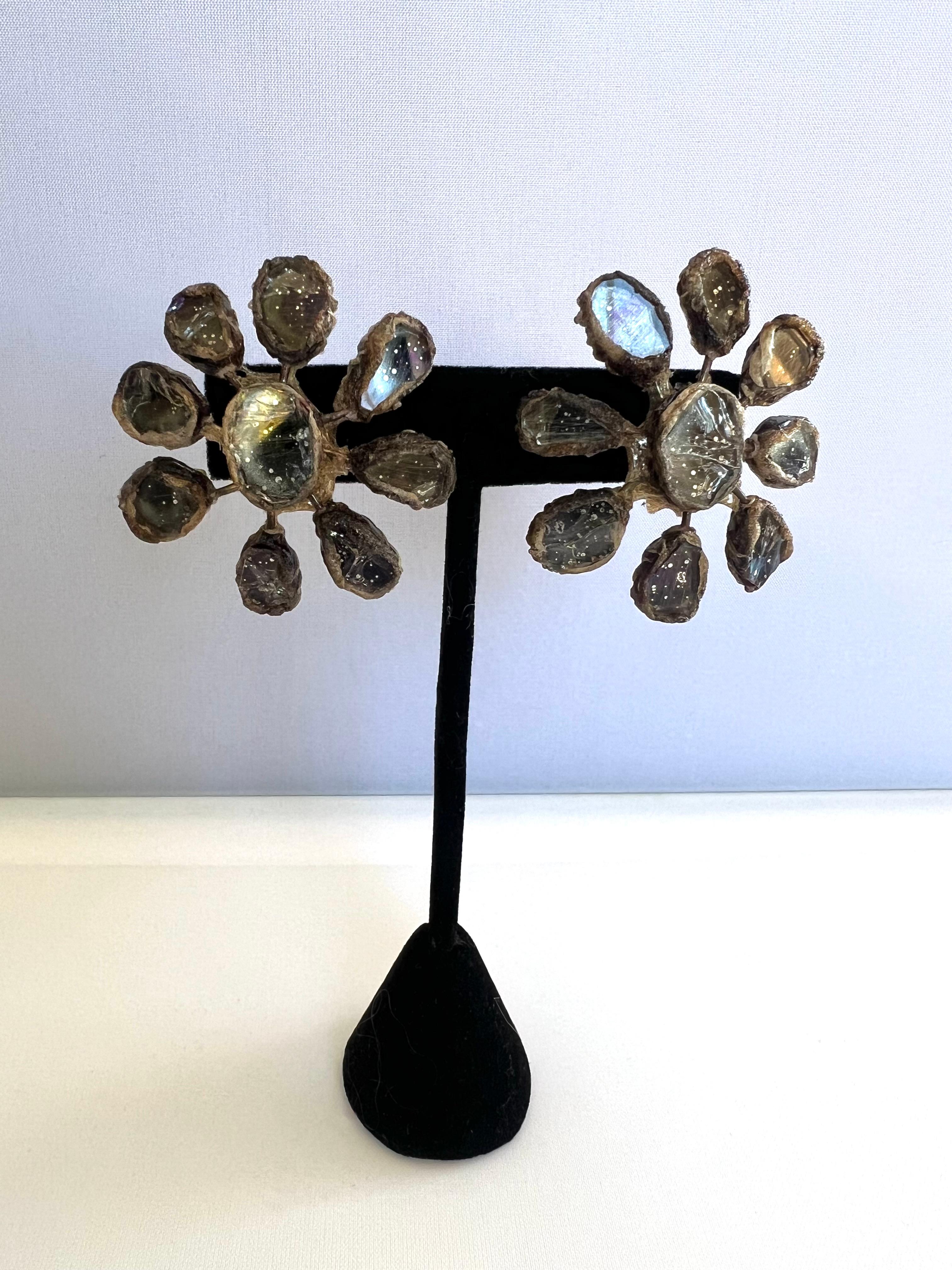 Französische Talosel-Ohrringe mit Spiegeln von Line Vautrin, Vintage  (Kunsthandwerker*in) im Angebot