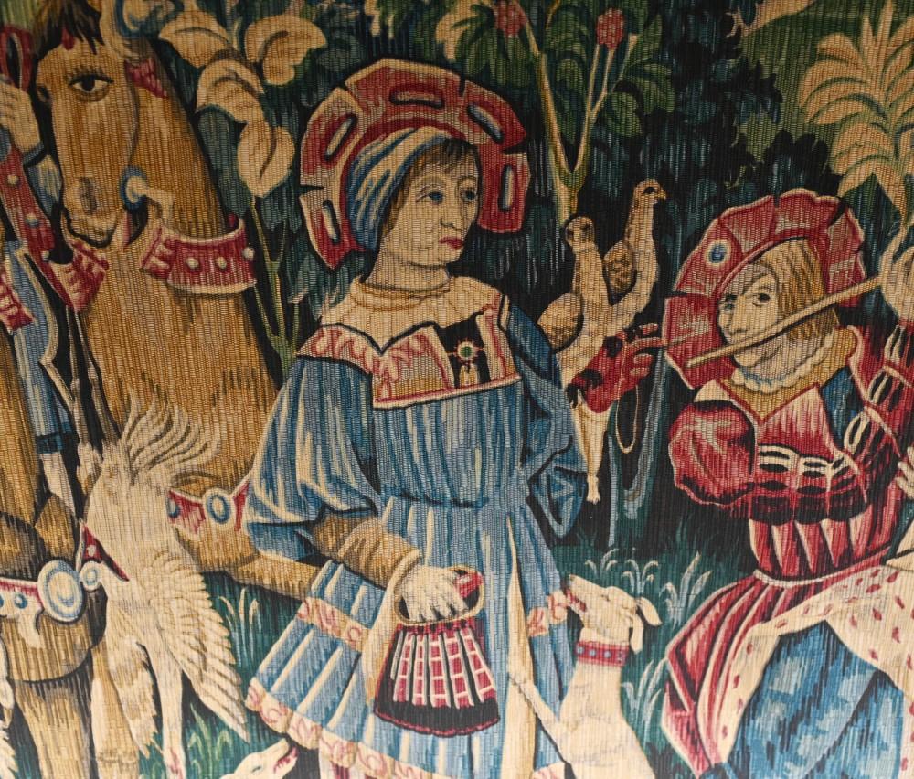 Acrylic Vintage French Tapestry Medieval Hunt Needle Point Hand Woven 1920