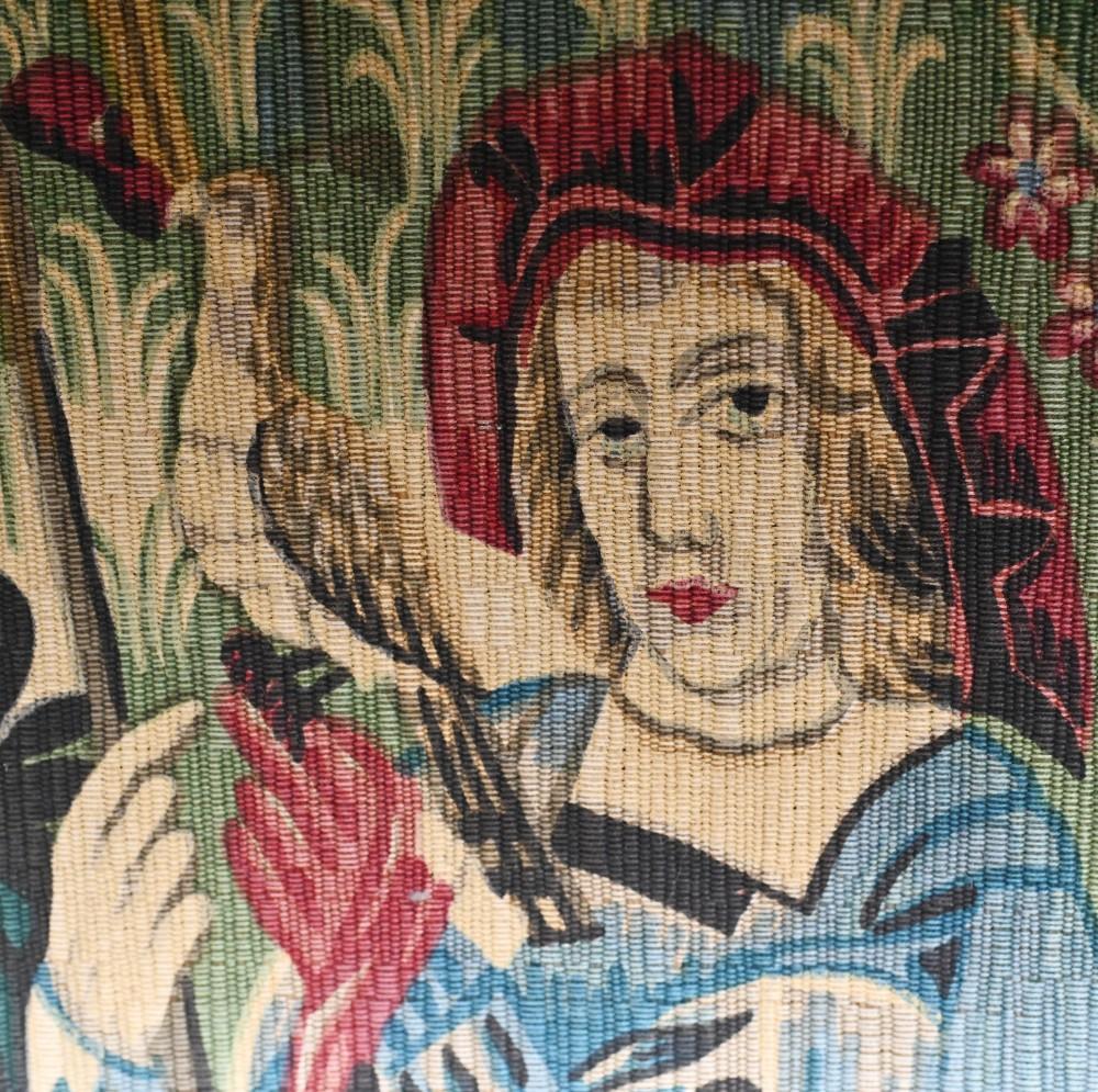 Vintage French Tapestry Medieval Hunt Needle Point Hand Woven 1920 3