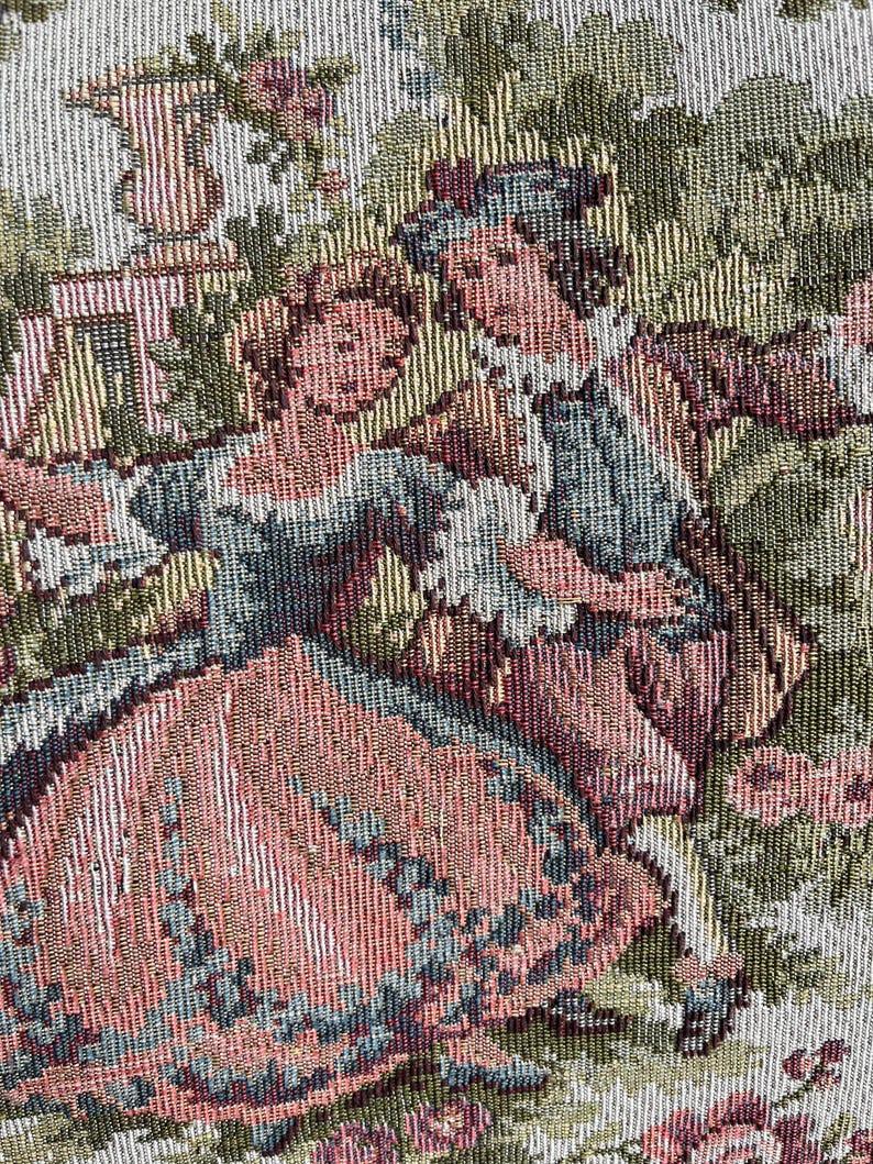 North American Vintage French Tapestry Style Arm Chair with Cabriole Legs and Nailhead Trim