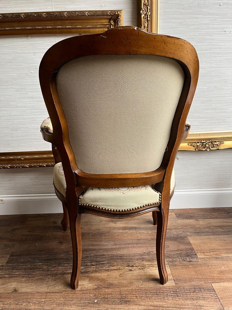 Vintage French Tapestry Style Arm Chair with Cabriole Legs and Nailhead Trim 2