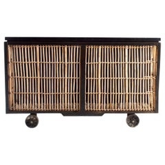 Vintage French Textile Cart with Ebonized Limestone Top