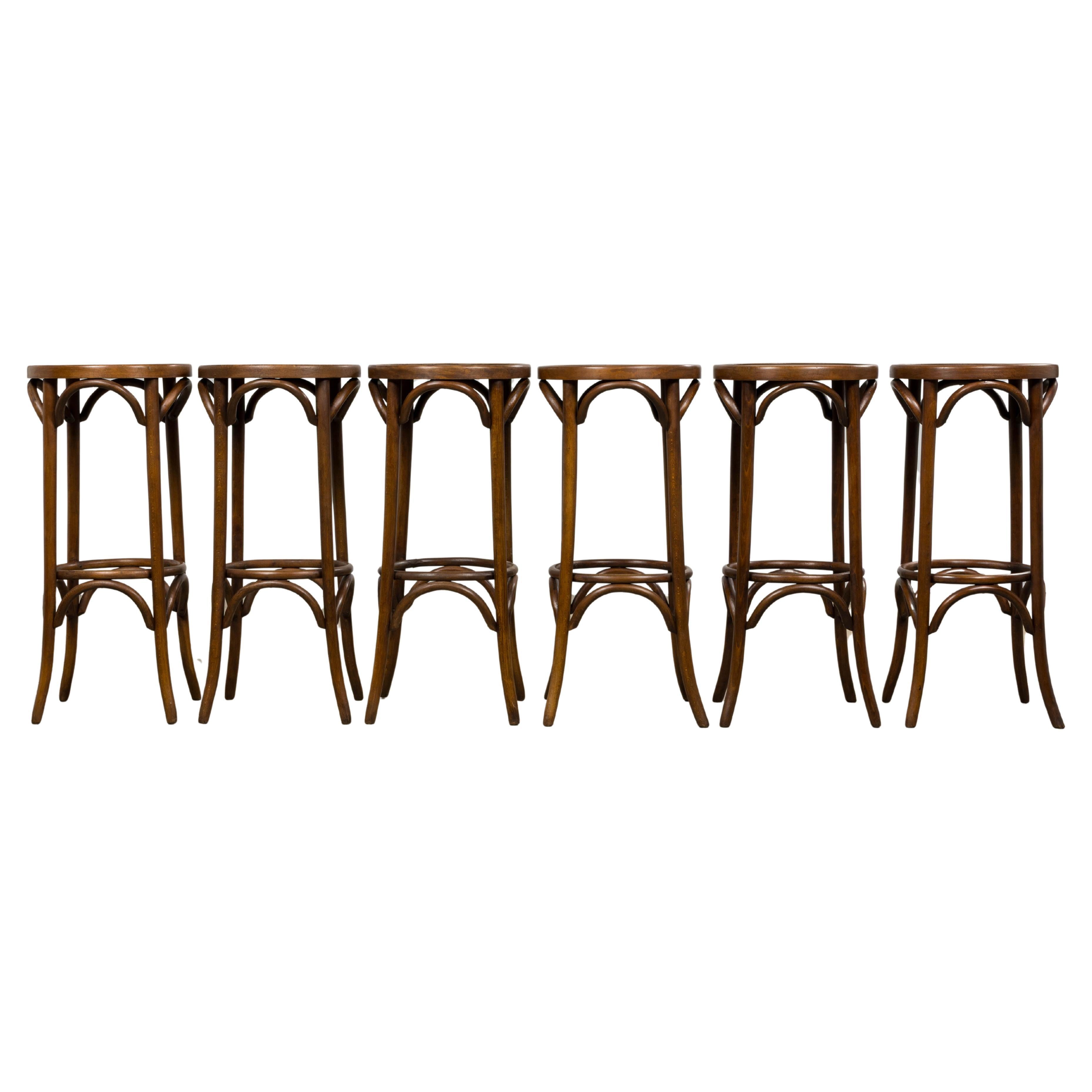 Vintage French Thonet Bentwood Barstools - Set of 6