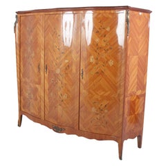 Vintage French Three-Door Marquetry Armoire