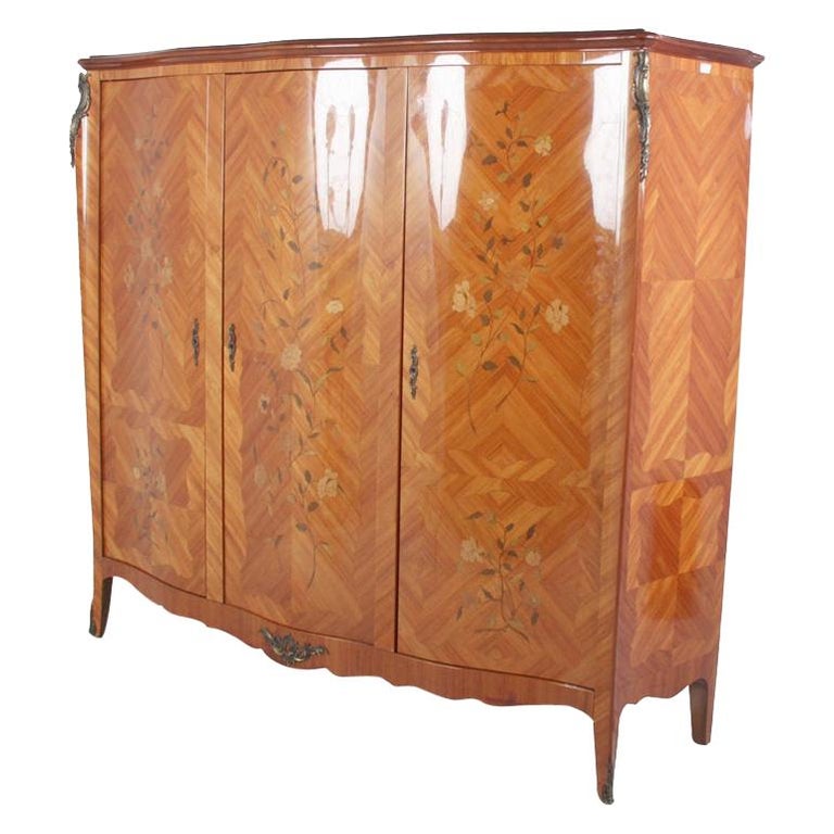 Vintage French Three Door Marquetry Armoire For Sale At 1stdibs