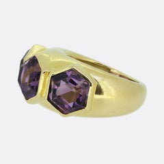 Vintage French Three-Stone Amethyst Cocktail Ring
