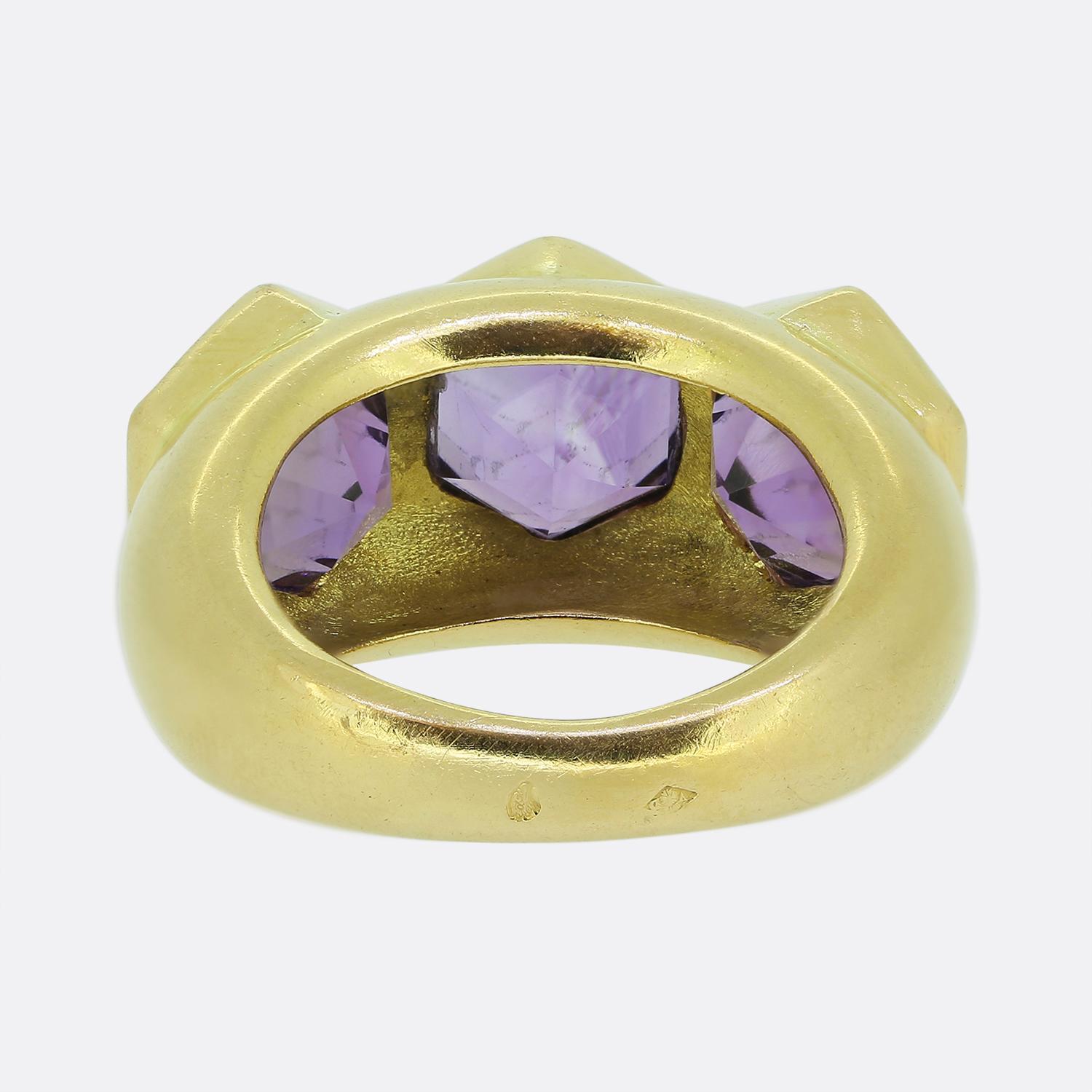 Vintage French Three-Stone Amethyst Cocktail Ring In Good Condition In London, GB