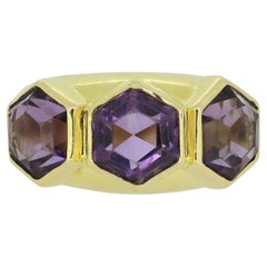 Vintage French Three-Stone Amethyst Cocktail Ring
