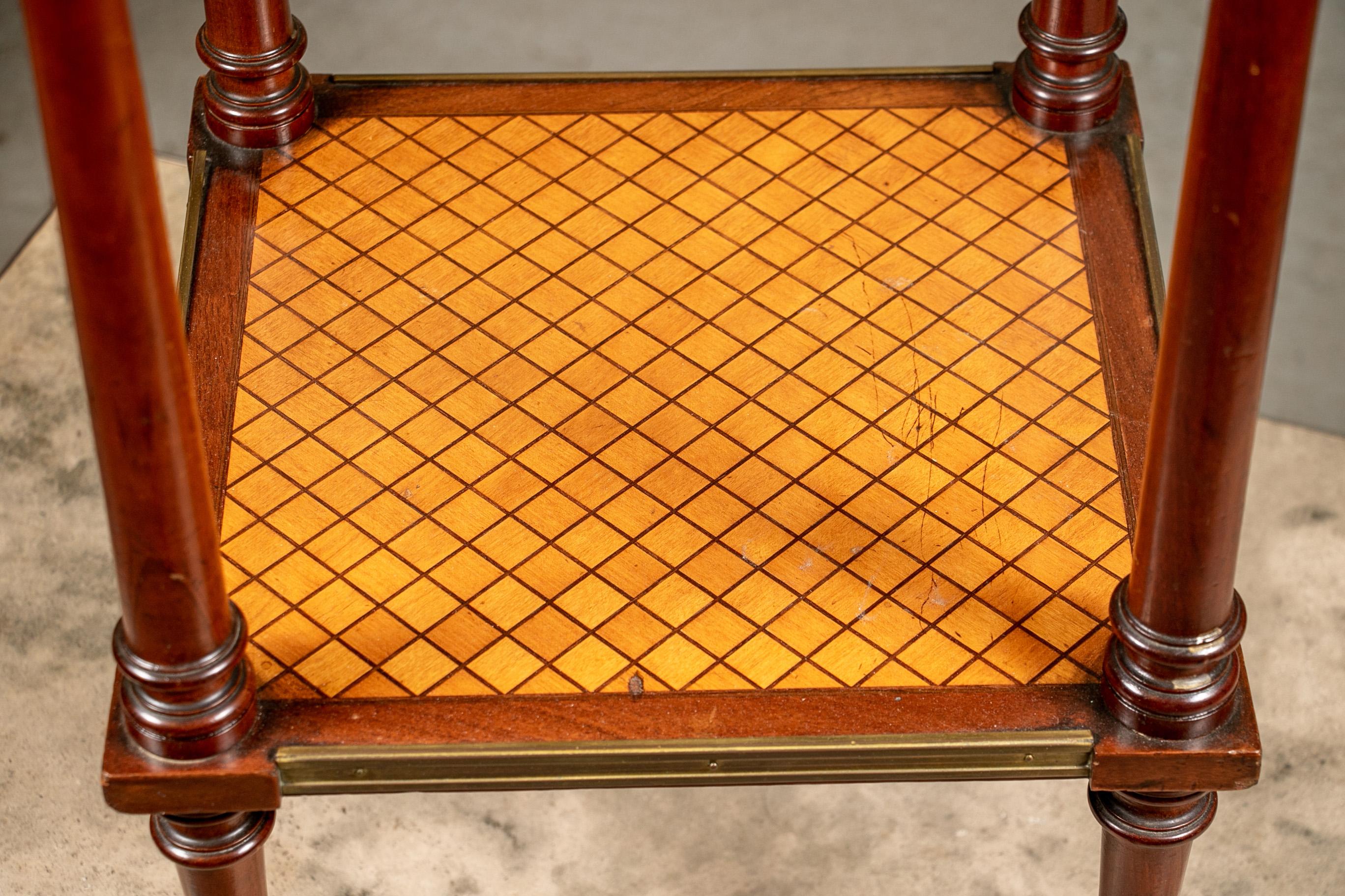 Vintage French Tiered Parquetry Stand In Good Condition In Bridgeport, CT