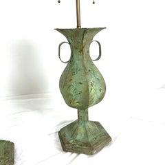 Vintage French Tin Toile Lamps (hand painted wood bases)