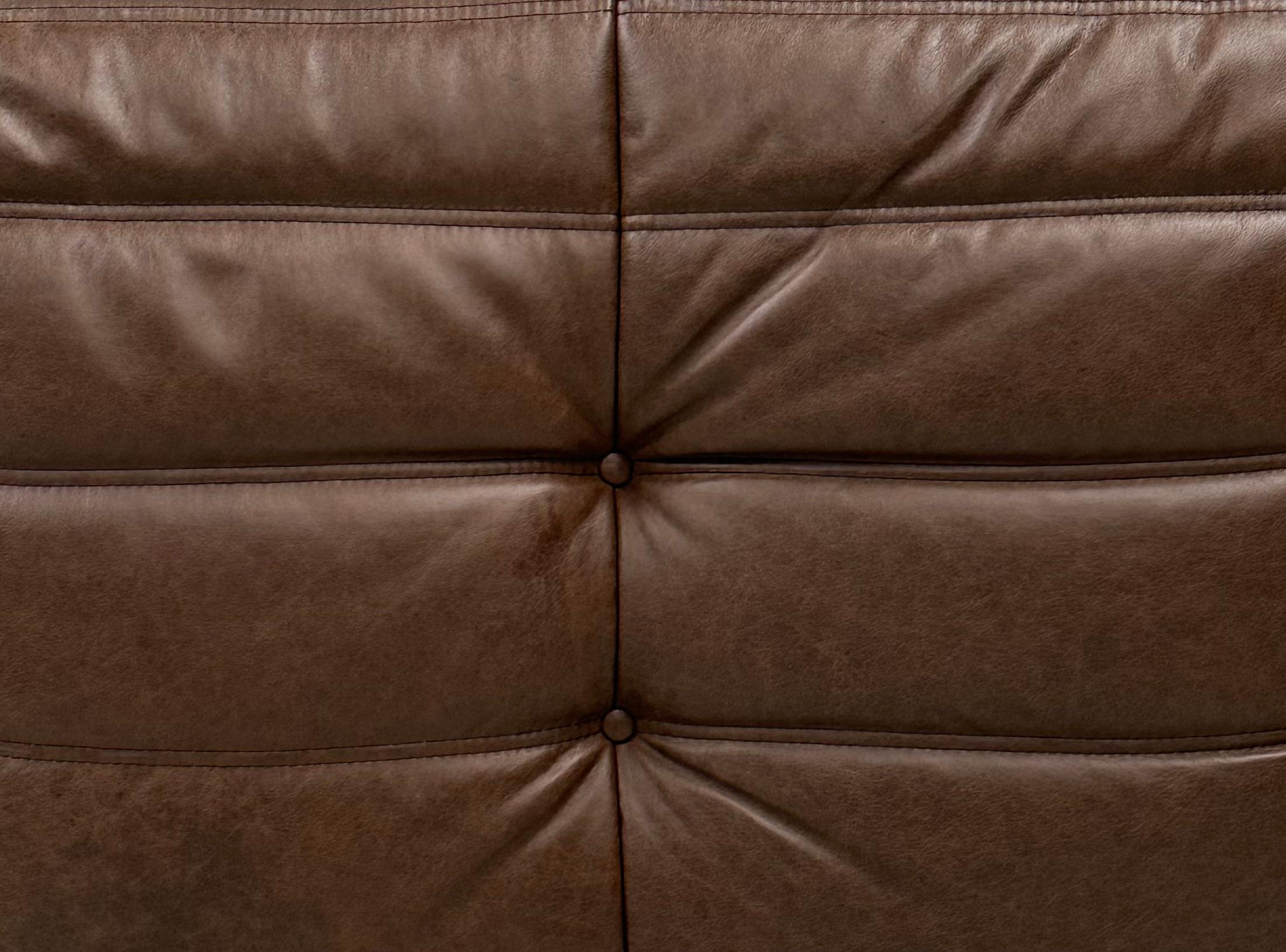 French Togo Chair in Dark Brown Leather by M.Ducaroy for Ligne Roset For Sale 4