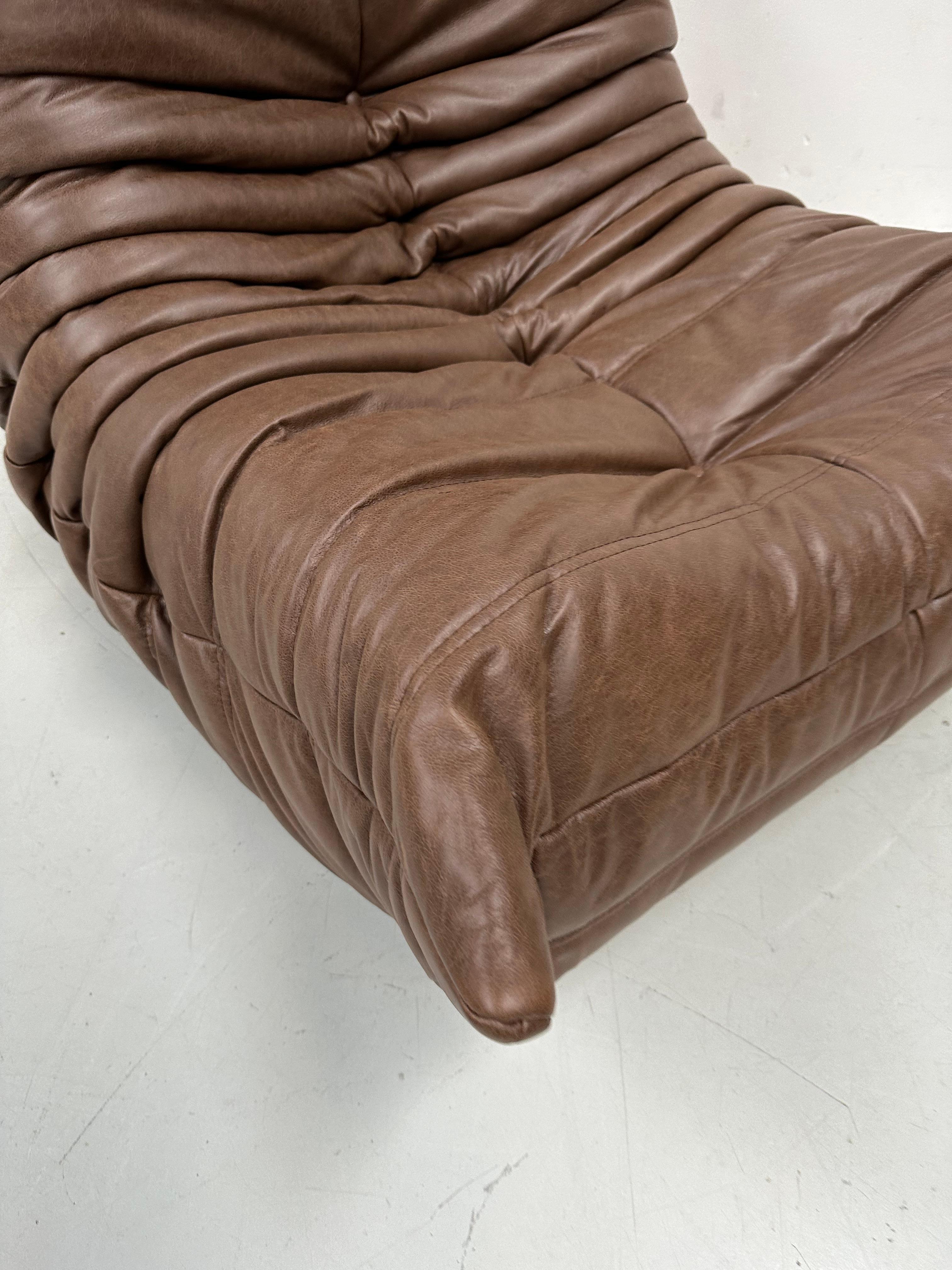 20th Century French Togo Chair in Dark Brown Leather by M.Ducaroy for Ligne Roset For Sale