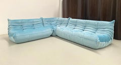 Vintage French Togo Livingroomset in Blue Velours by M. Ducaroy for Ligne Roset.