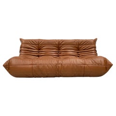 Vintage French Togo Sofa in Brown Leather by M. Ducaroy for Ligne Roset, 1970s