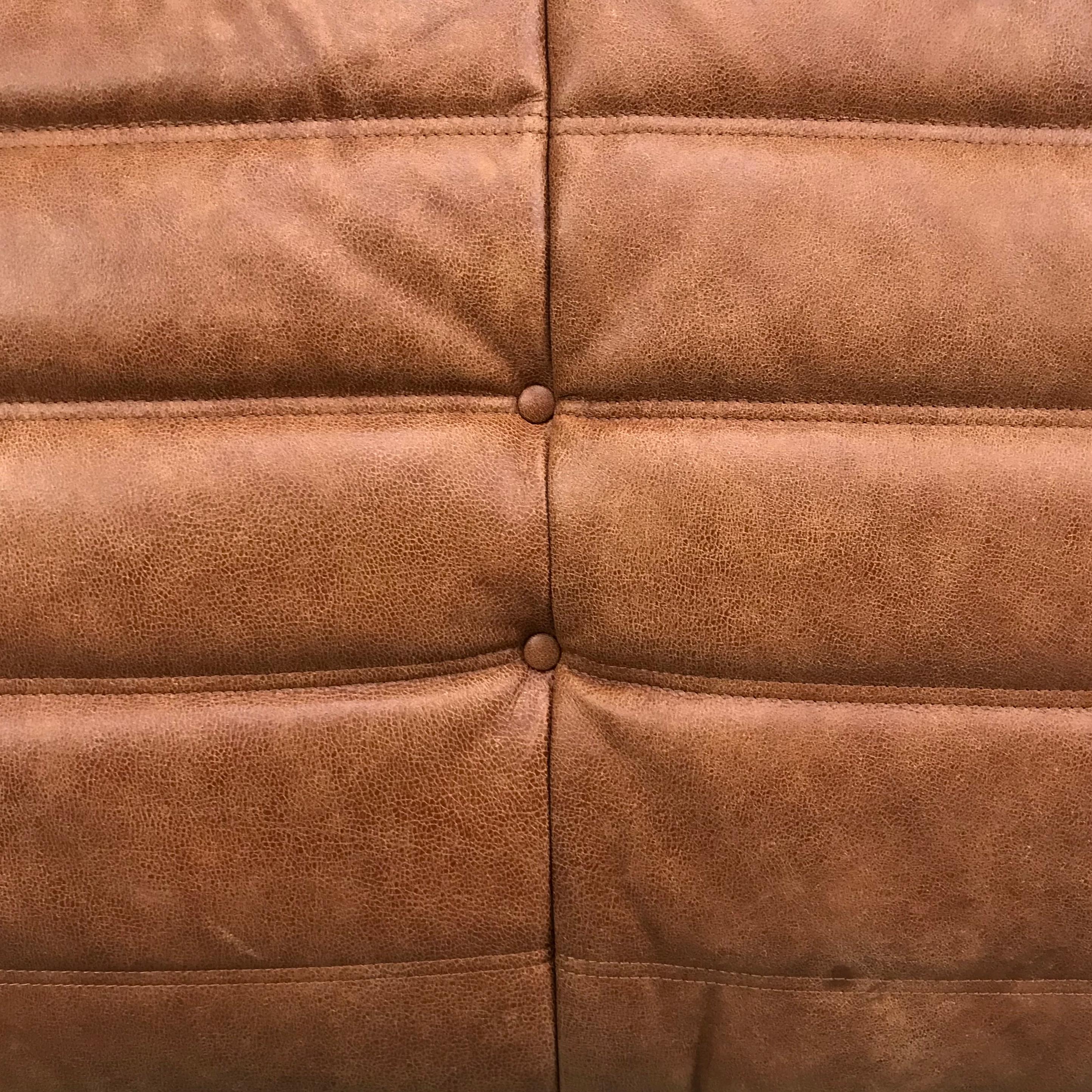 Vintage French Togo Sofa in Cognac Leather by M. Ducaroy for Ligne Roset, 1970s 4