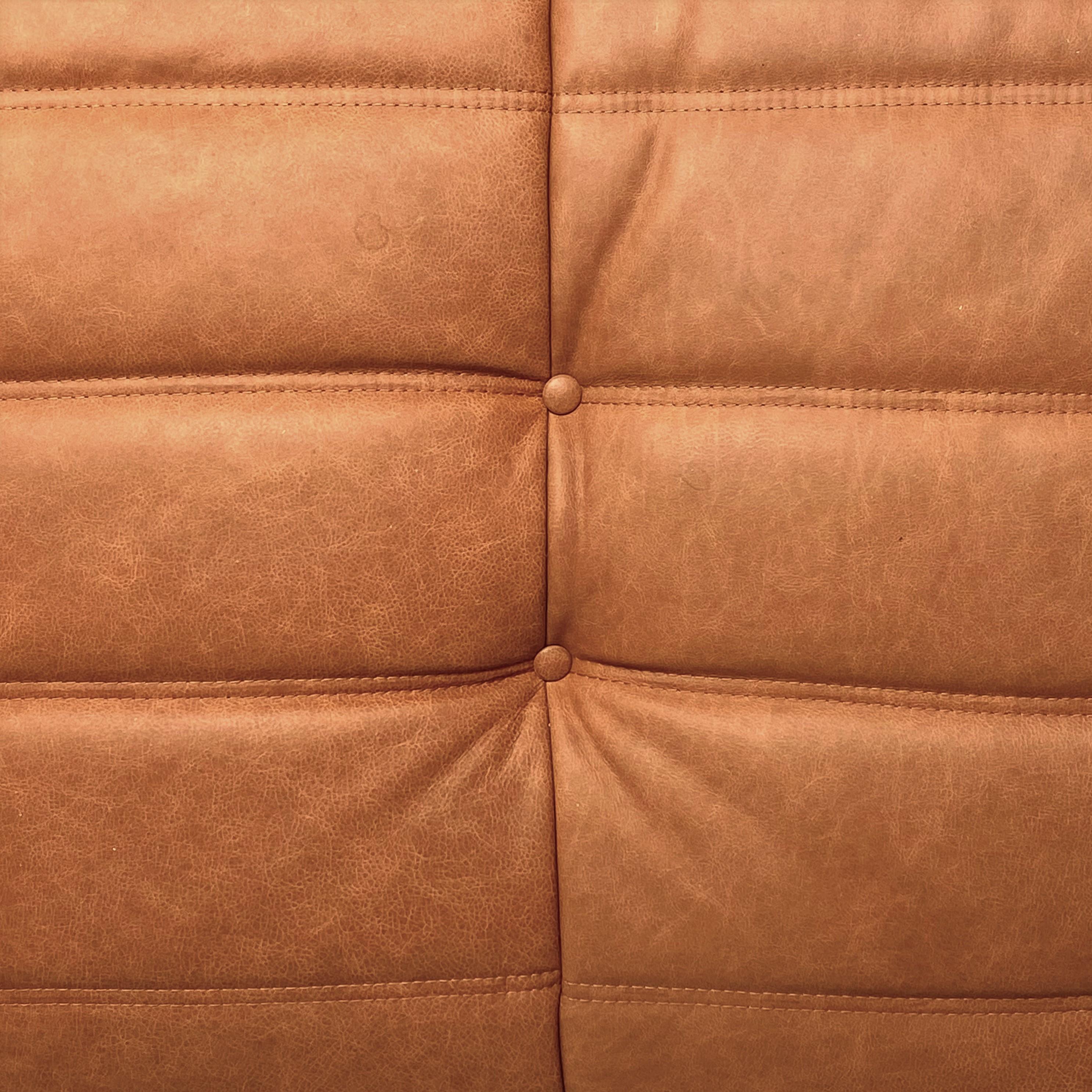 Vintage French Togo Sofa in Cognac Leather by Michel Ducaroy for Ligne Roset In Good Condition In Eindhoven, Noord Brabant