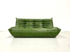 Französisches Togo-Sofa aus Waldgrünem Leder von M. Ducaroy für Ligne Roset