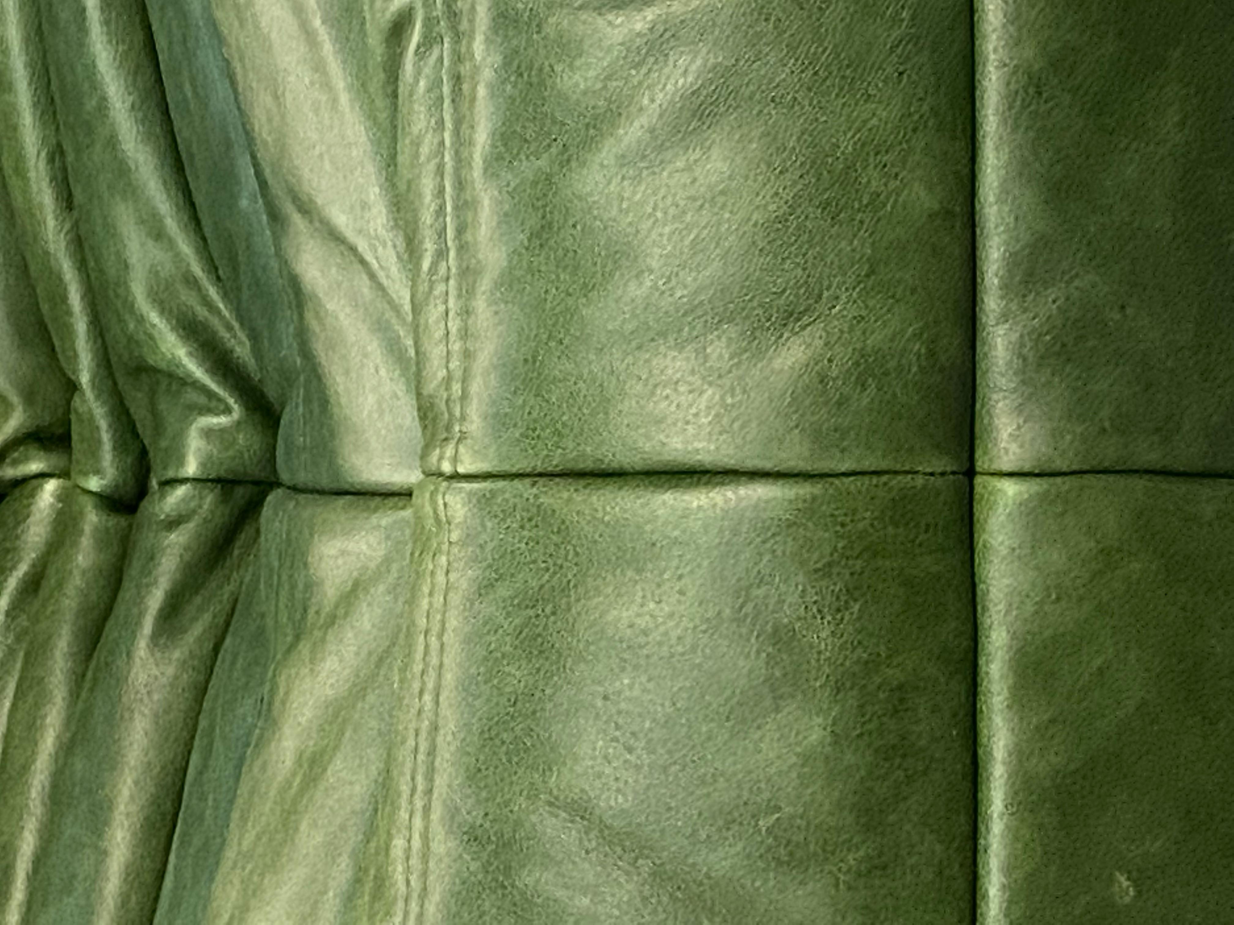 Vintage French Togo Sofa in Green Leather by Michel Ducaroy for Ligne Roset 1