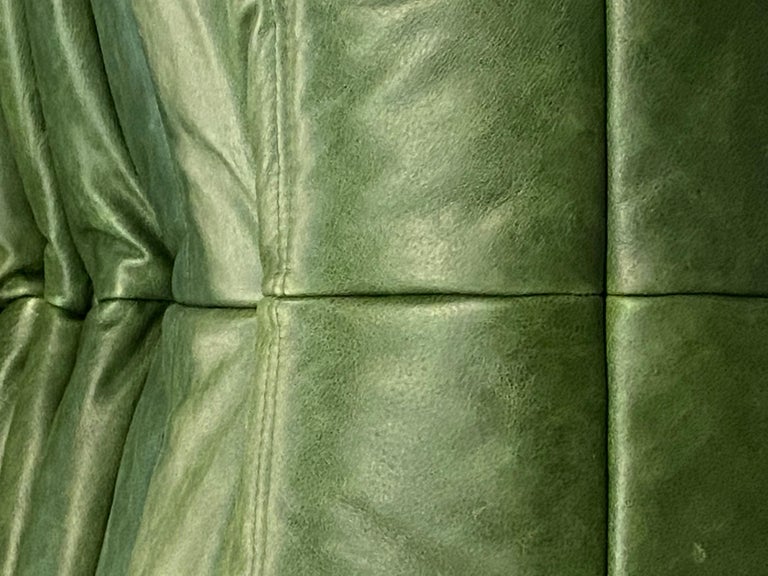 Vintage French Togo Sofa in Green Leather by Michel Ducaroy for Ligne Roset 4