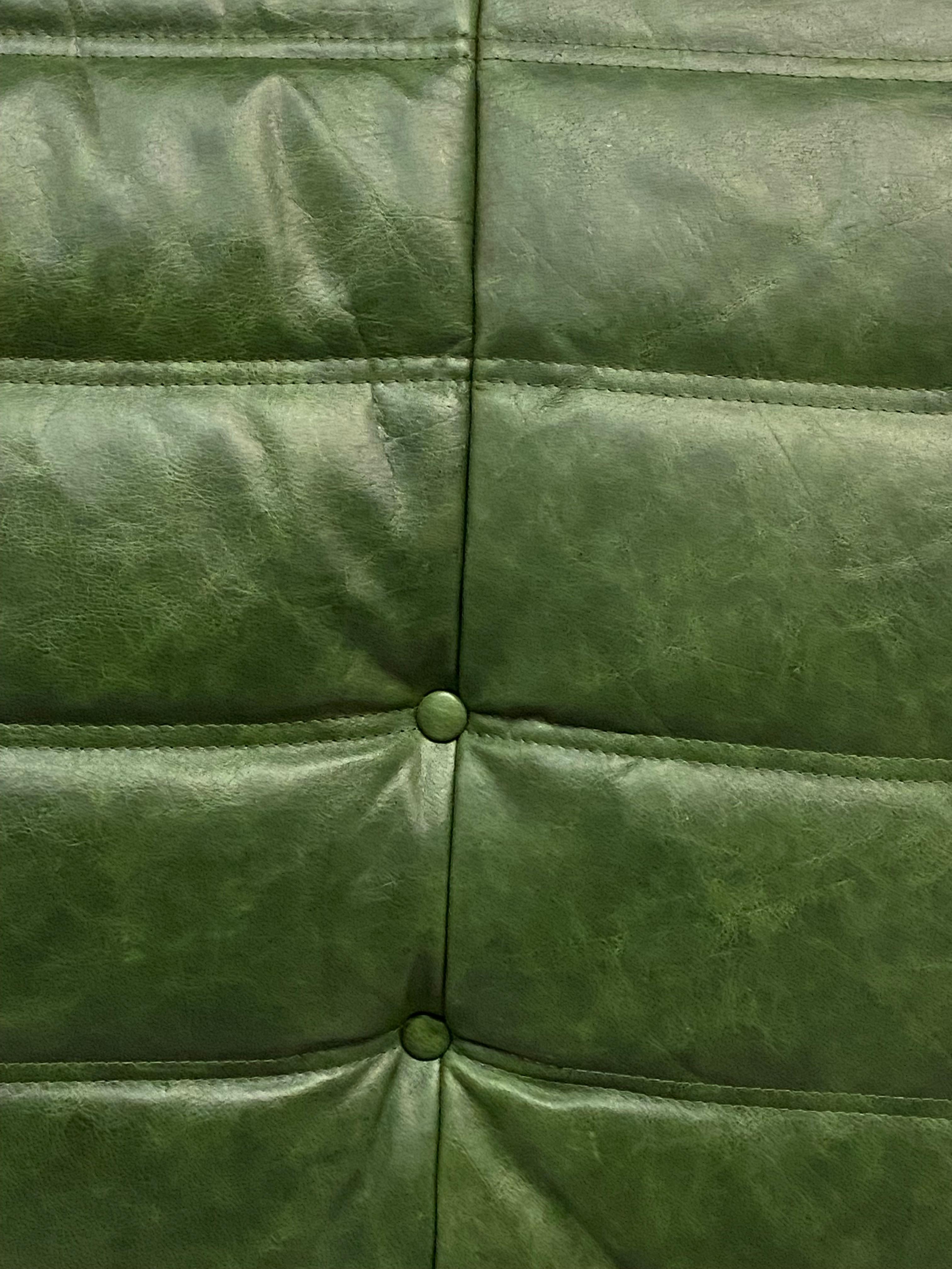 Vintage French Togo Sofa in Green Leather by Michel Ducaroy for Ligne Roset 2