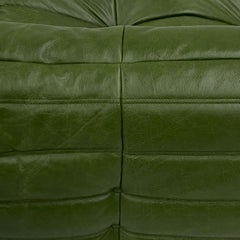 Französisches Togo-Sofa aus grünem Leder von Michel Ducaroy für Ligne Roset