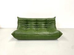 Französisches Togo-Sofa aus grünem Leder von Michel Ducaroy für Ligne Roset
