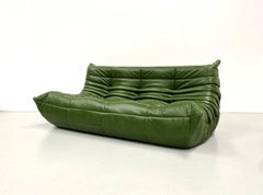 Französisches Togo-Sofa aus grünem Leder von Michel Ducaroy für Ligne Roset