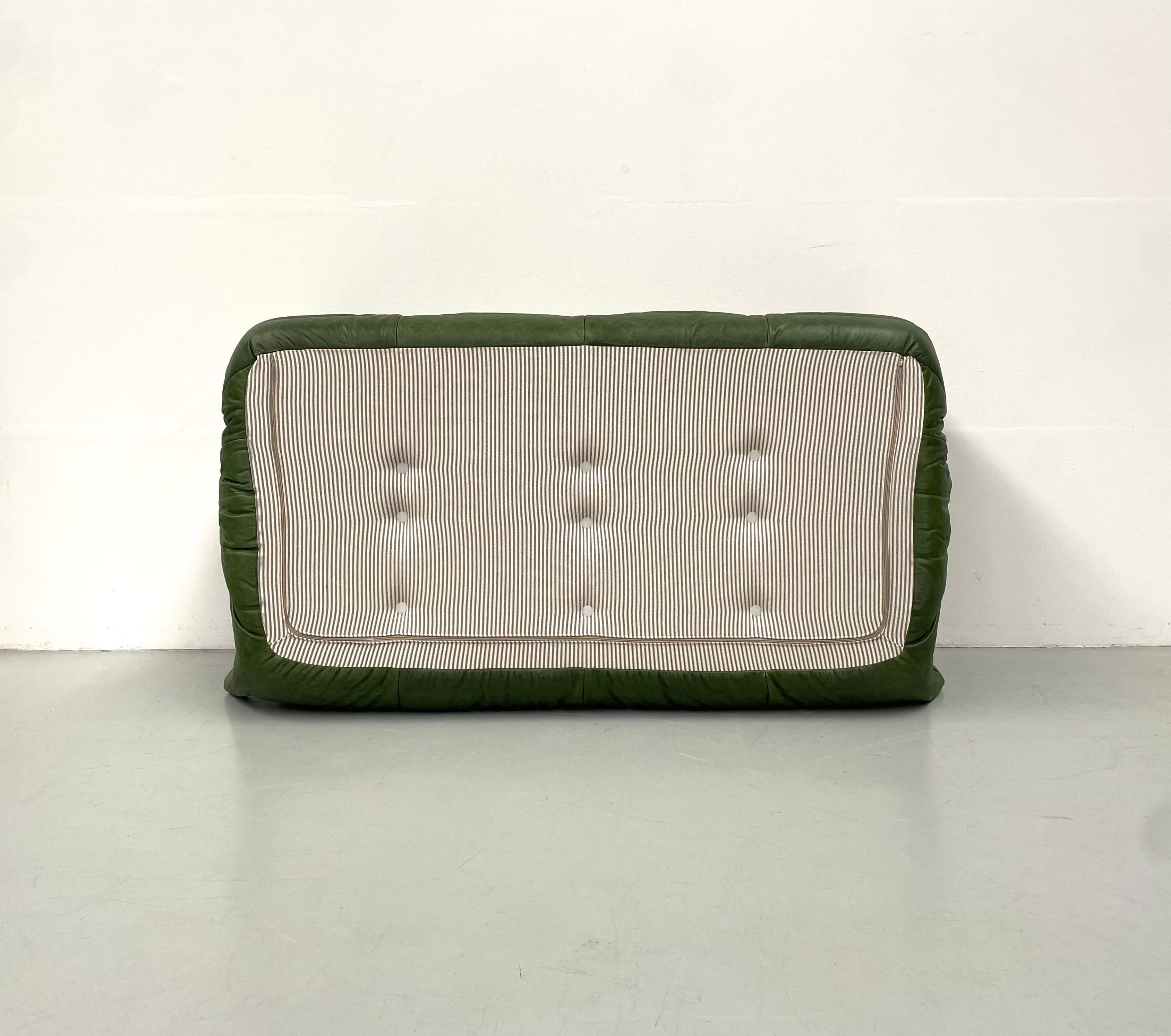 Danish Vintage French Togo Sofa in Green Leather by Michel Ducaroy for Ligne Roset
