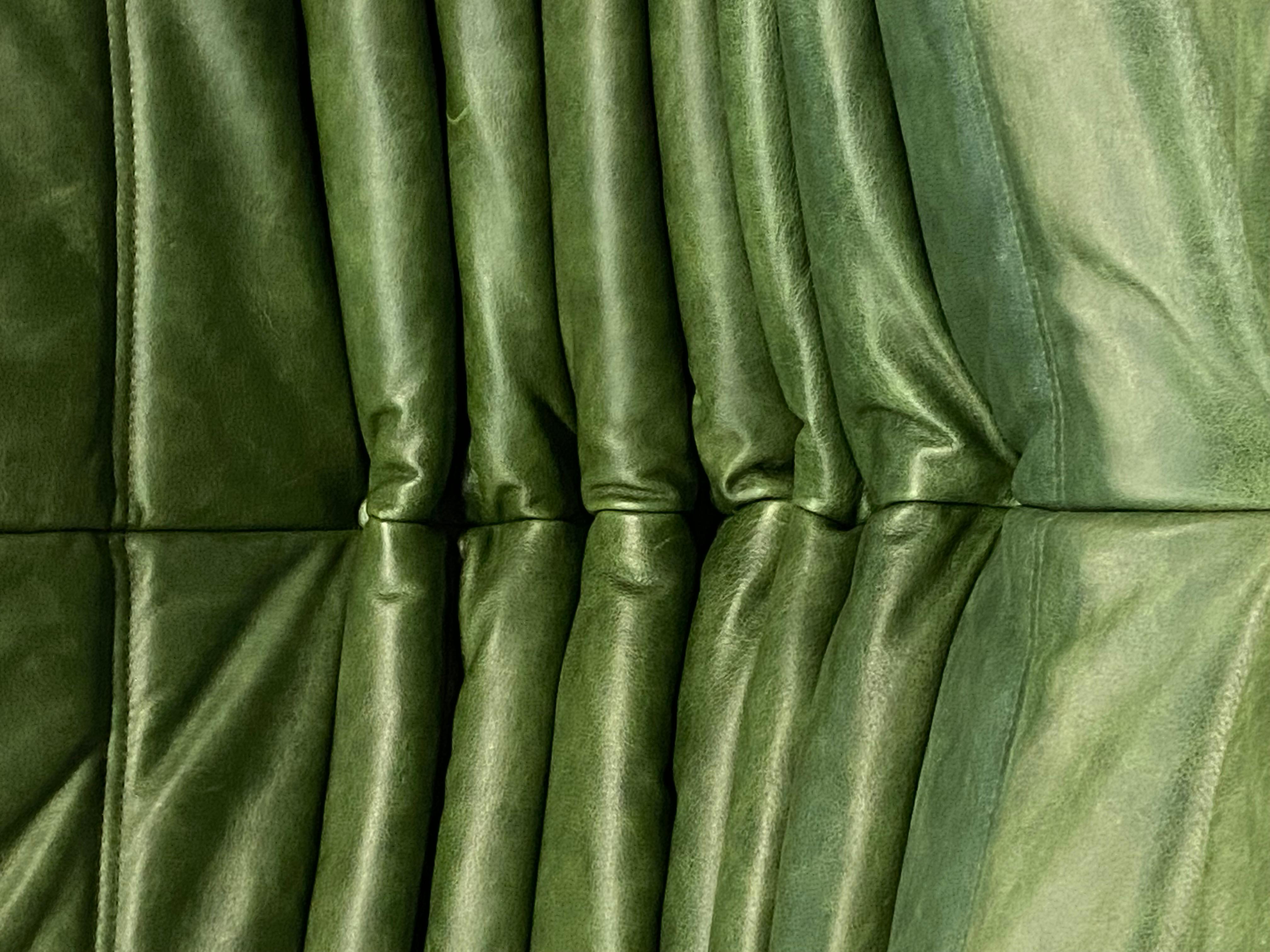 20th Century Vintage French Togo Sofa in Green Leather by Michel Ducaroy for Ligne Roset